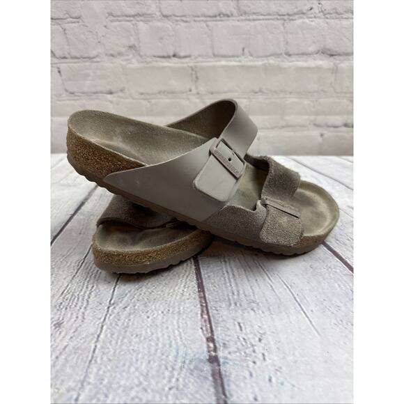 Birkenstock Arizona Split Gray Tan Taupe Suede/Natural Leather Regular Size 41 - Picture 1 of 16